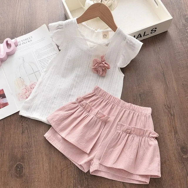 Mqtime Girls Clothing Sets Summer Kids Clothes Striped Suspender Skirt and Culottes 2PCS Set Children Clothing