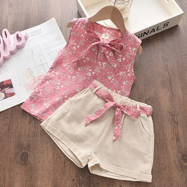 Mqtime Girls Clothing Sets Summer Kids Clothes Striped Suspender Skirt and Culottes 2PCS Set Children Clothing