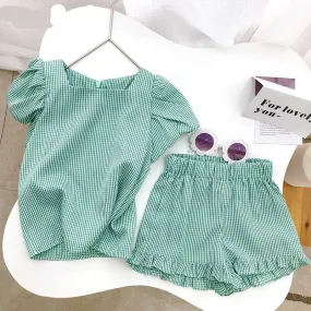 Mqtime Girls Clothing Sets Summer Kids Clothes Striped Suspender Skirt and Culottes 2PCS Set Children Clothing