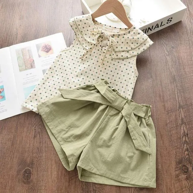 Mqtime Girls Clothing Sets Summer Kids Clothes Striped Suspender Skirt and Culottes 2PCS Set Children Clothing