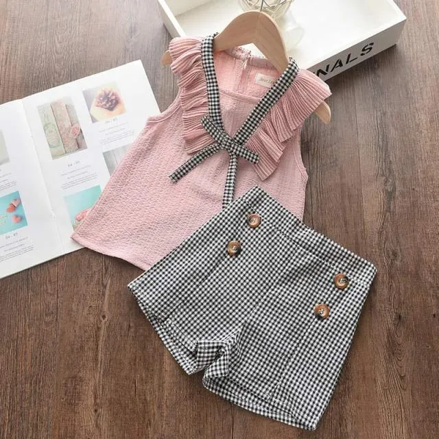 Mqtime Girls Clothing Sets Summer Kids Clothes Striped Suspender Skirt and Culottes 2PCS Set Children Clothing
