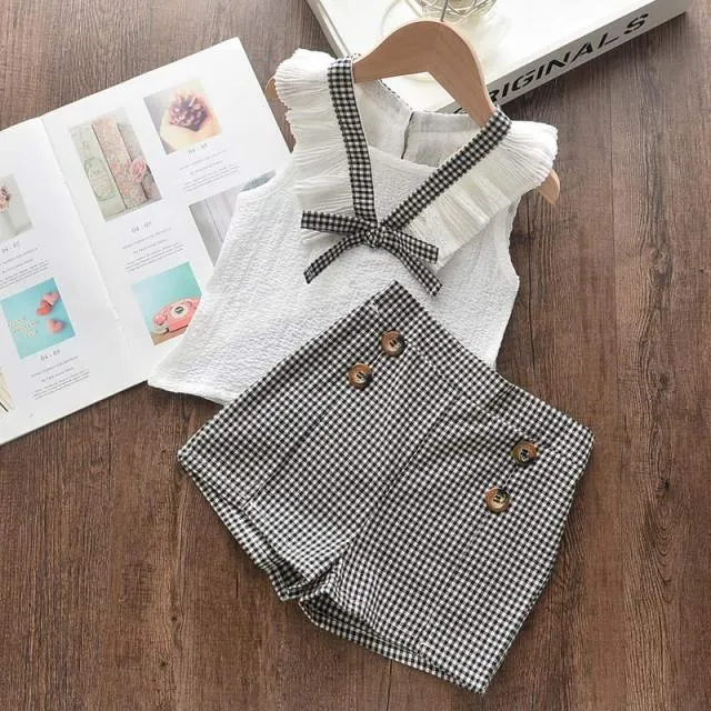 Mqtime Girls Clothing Sets Summer Kids Clothes Striped Suspender Skirt and Culottes 2PCS Set Children Clothing