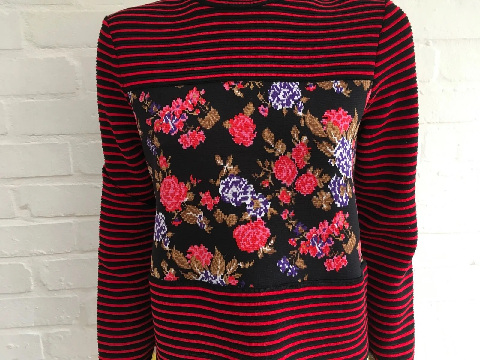 MSGM Milano 2017 Striped floral ruffled-hem sweater jumper top Sz XS Ladies