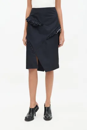 Navy Wool Panelled Ruffle Skirt