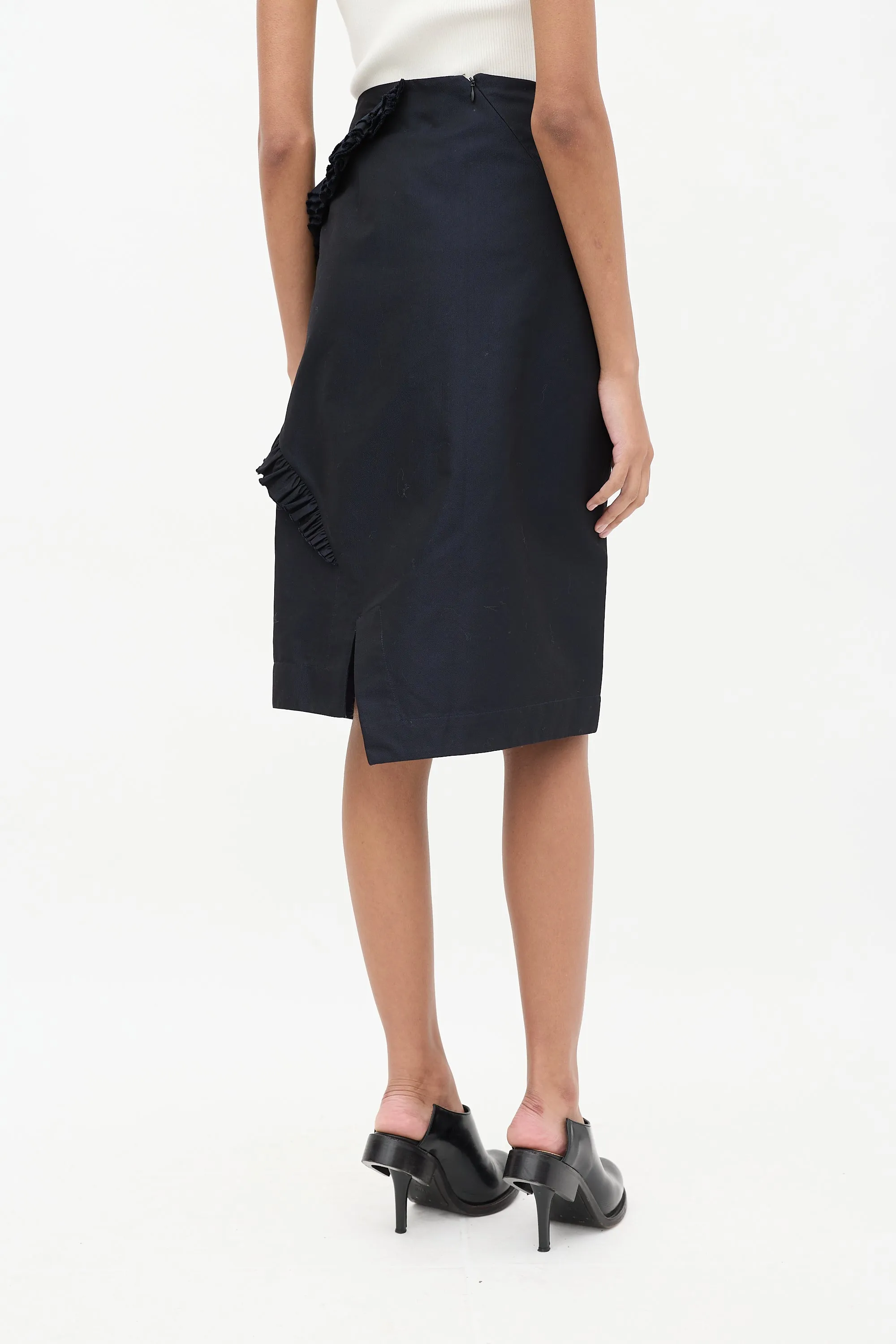 Navy Wool Panelled Ruffle Skirt