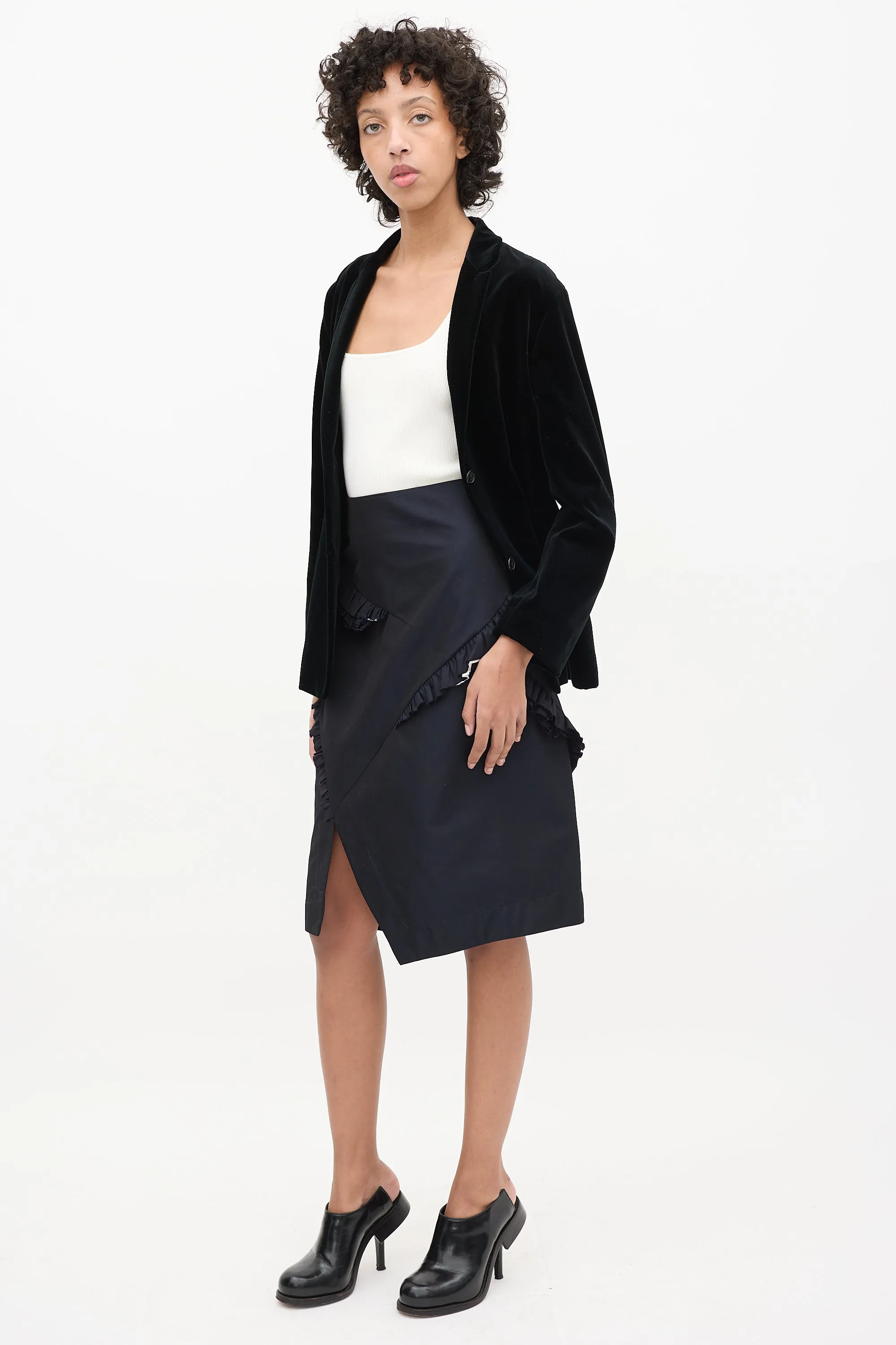 Navy Wool Panelled Ruffle Skirt