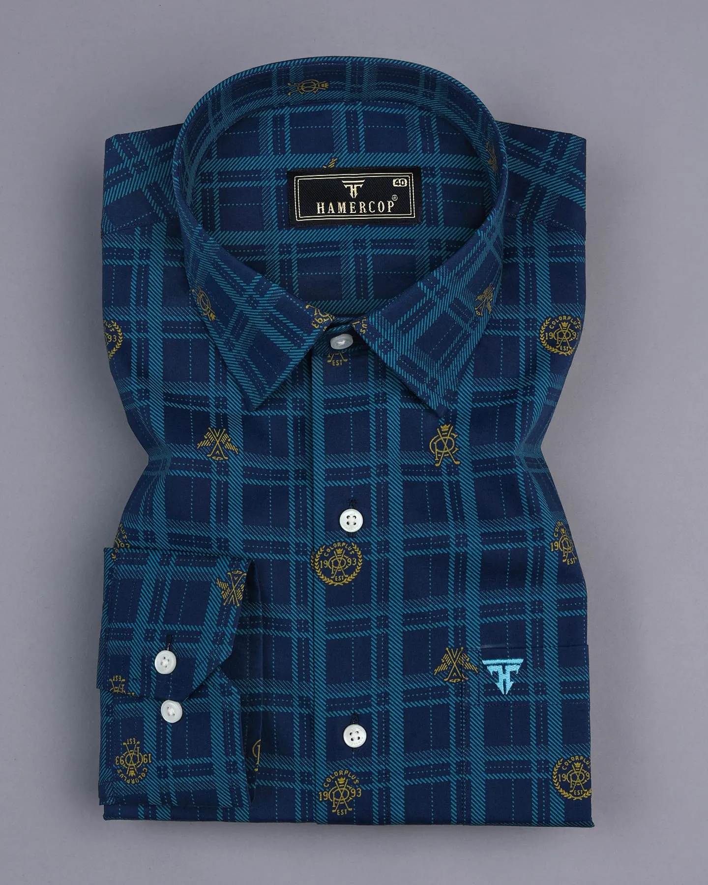 NavyBlue With Cream Poplin Check Printed Cotton Shirt