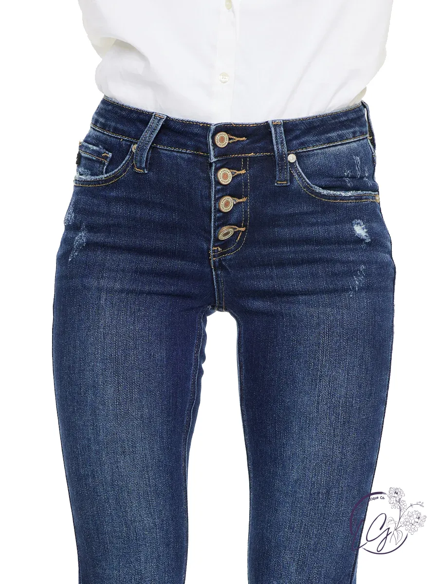 Nola Mid-Rise Button Fly Distressed Flare Jean by KanCan
