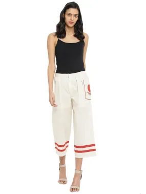 Off White Handloom Culottes With  Bindi Patch Pocket