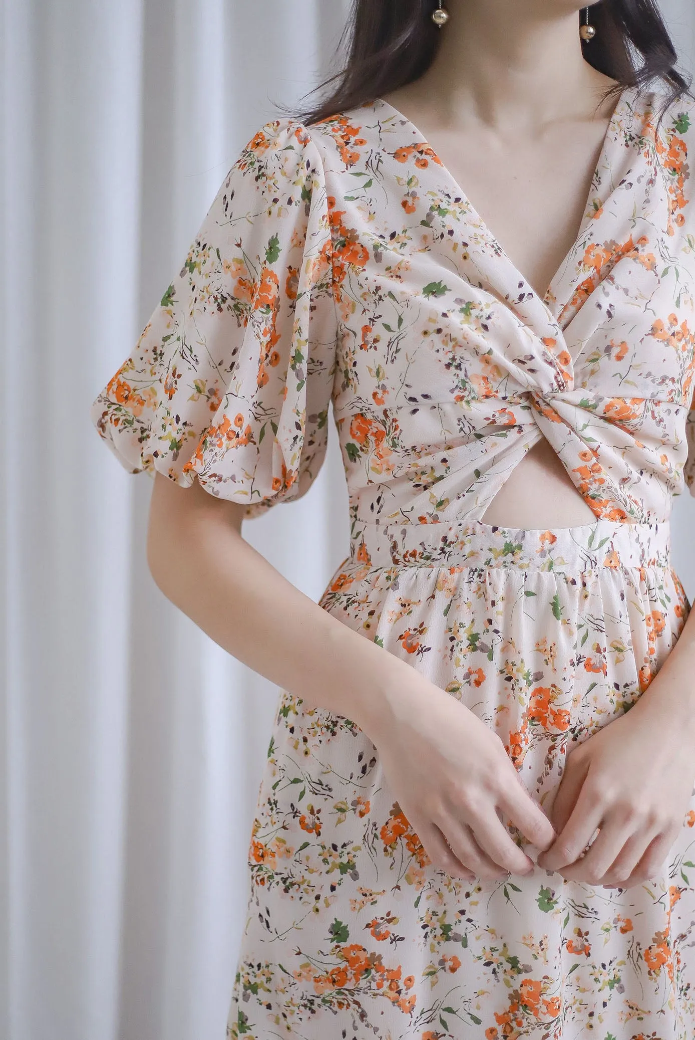 Penrose Twist Knot Cut Out Maxi Dress In Orange Floral