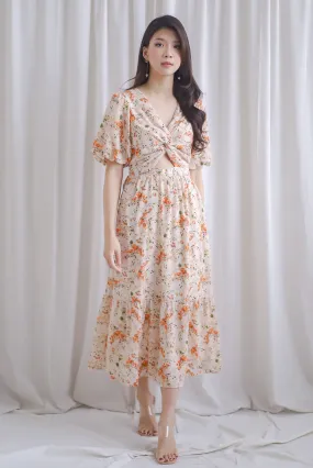 Penrose Twist Knot Cut Out Maxi Dress In Orange Floral
