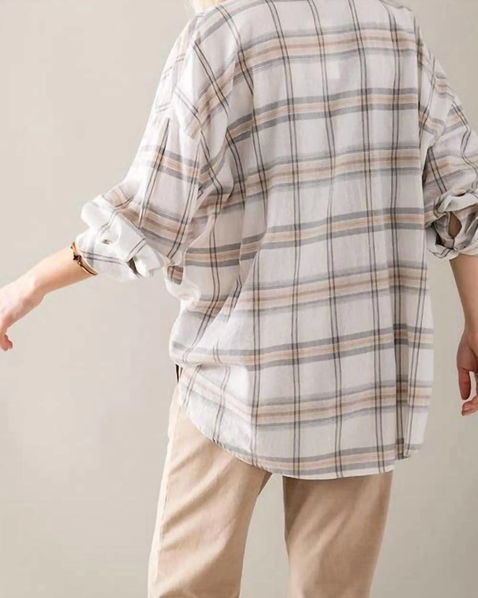 Plaid Drop Shoulder Button Up Top in White | White