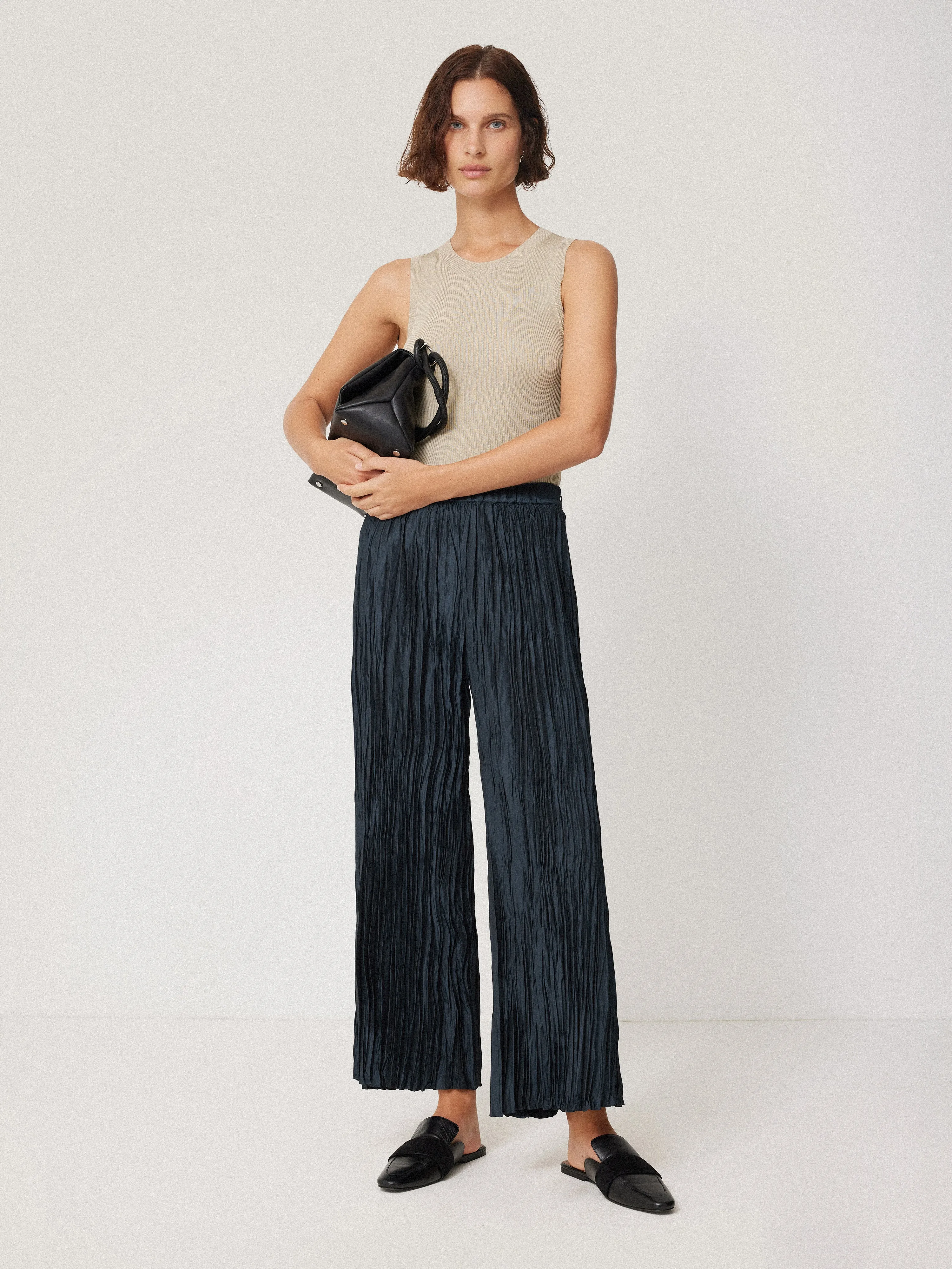 Plisse Trouser | Navy