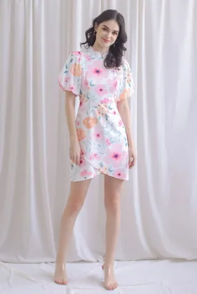 Posey Overlap Oriental Cheongsam Dress In White Floral