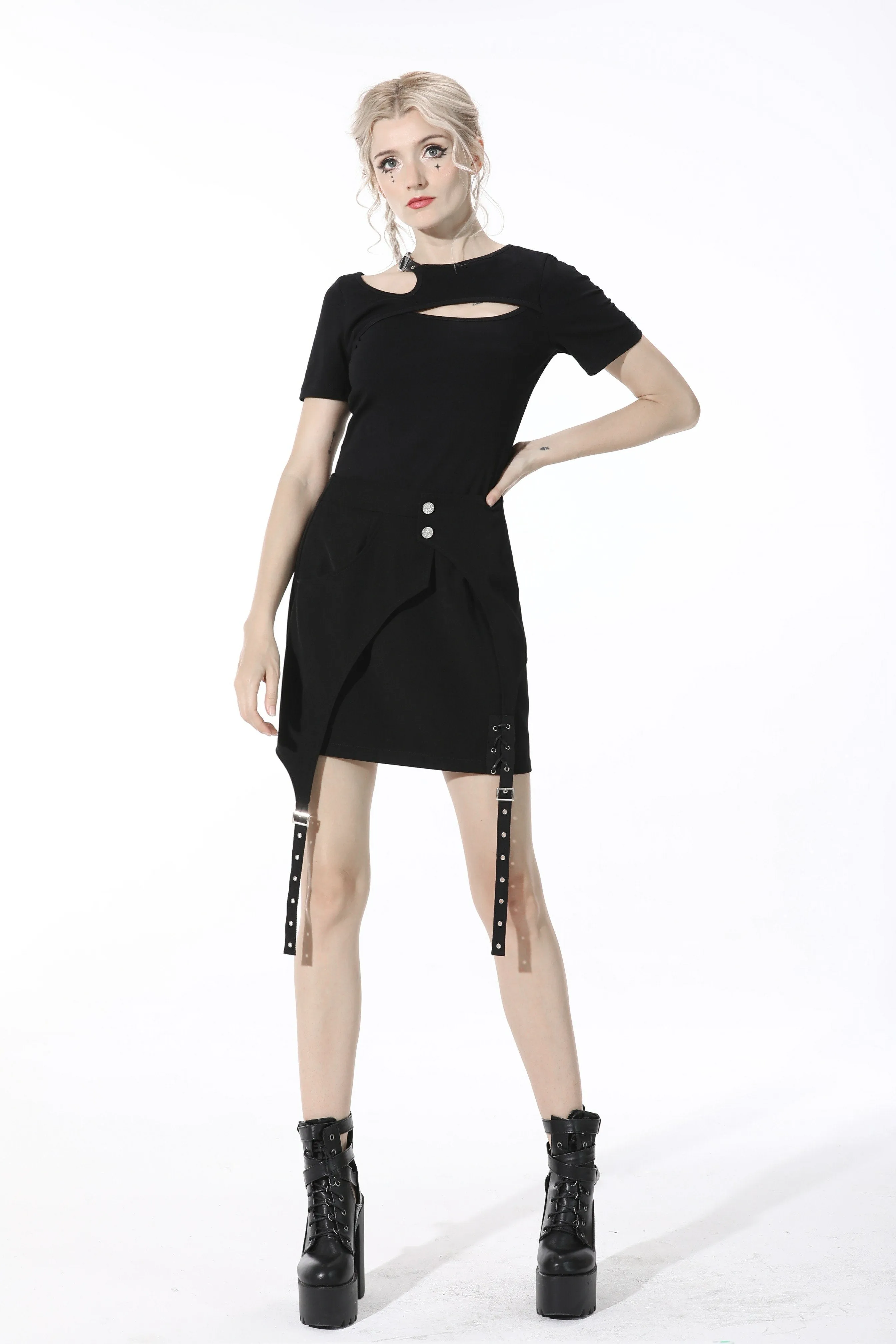 Punk lady asymmetrical mini skirt KW197