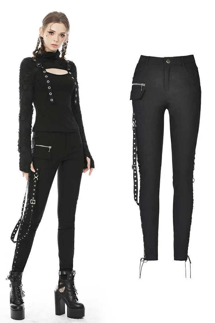 Punk locomotive asymmetrical eyelet rope trousers PW112