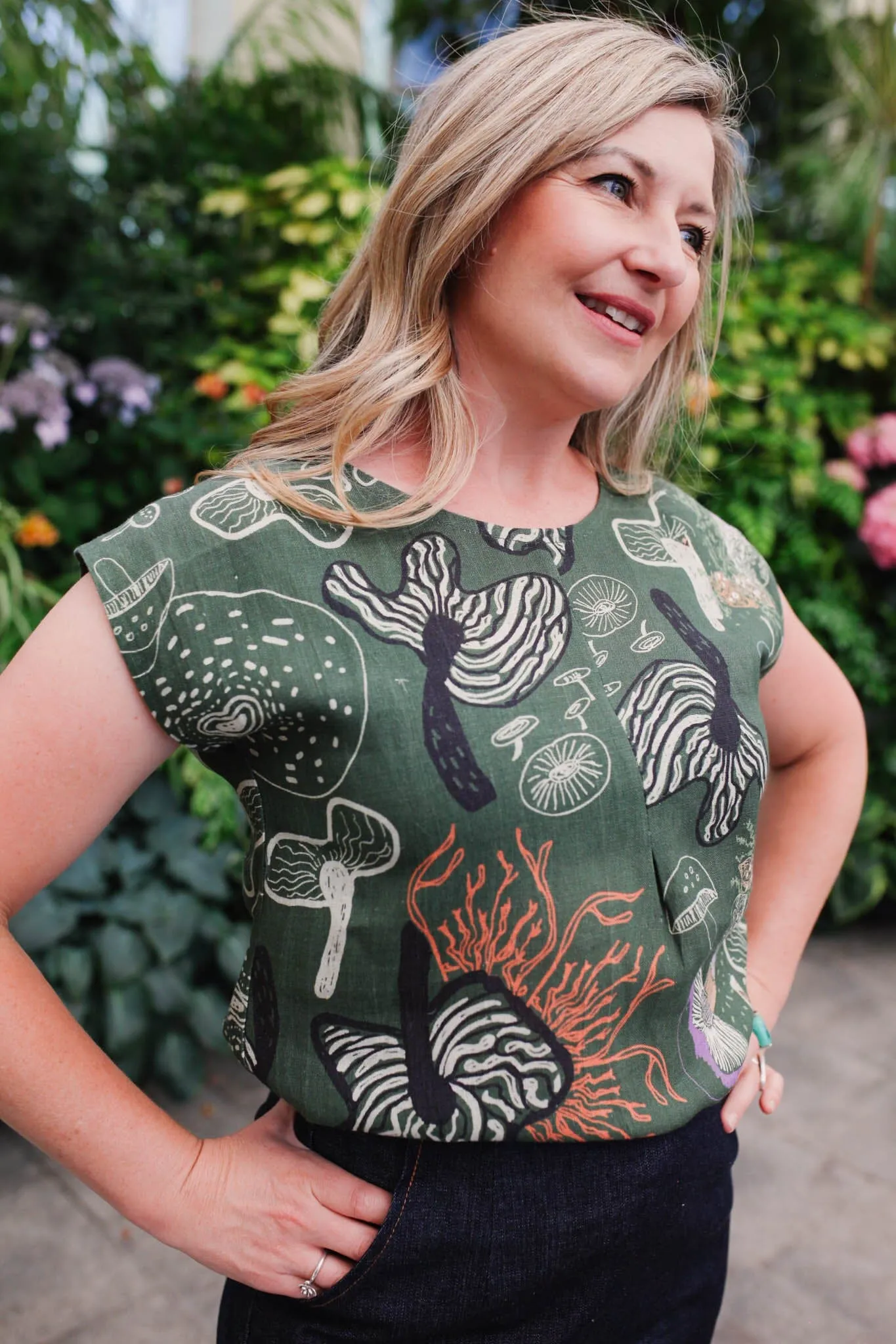 Pure Linen Mini Pleat Top - Tassie Fungi