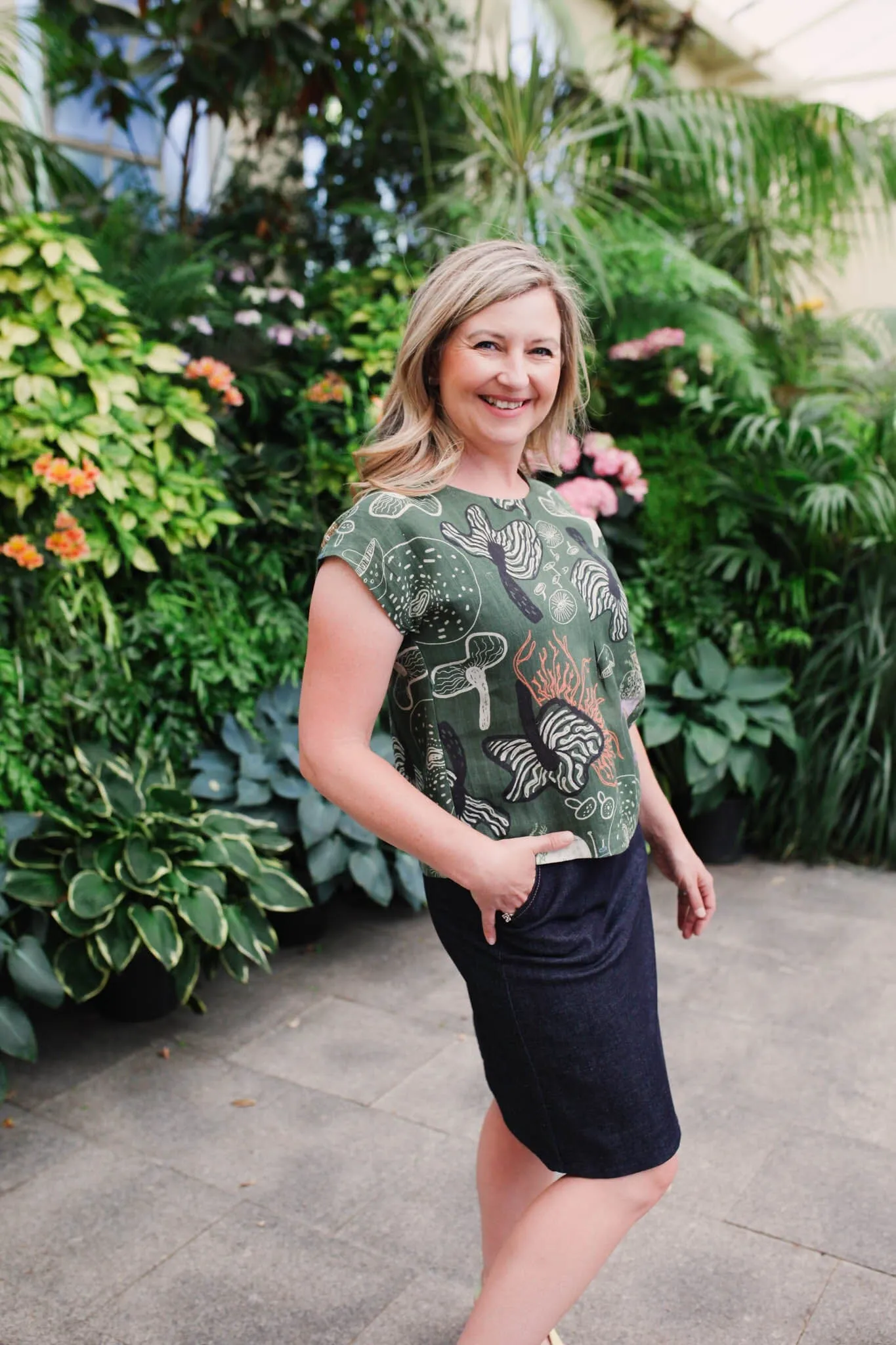 Pure Linen Mini Pleat Top - Tassie Fungi
