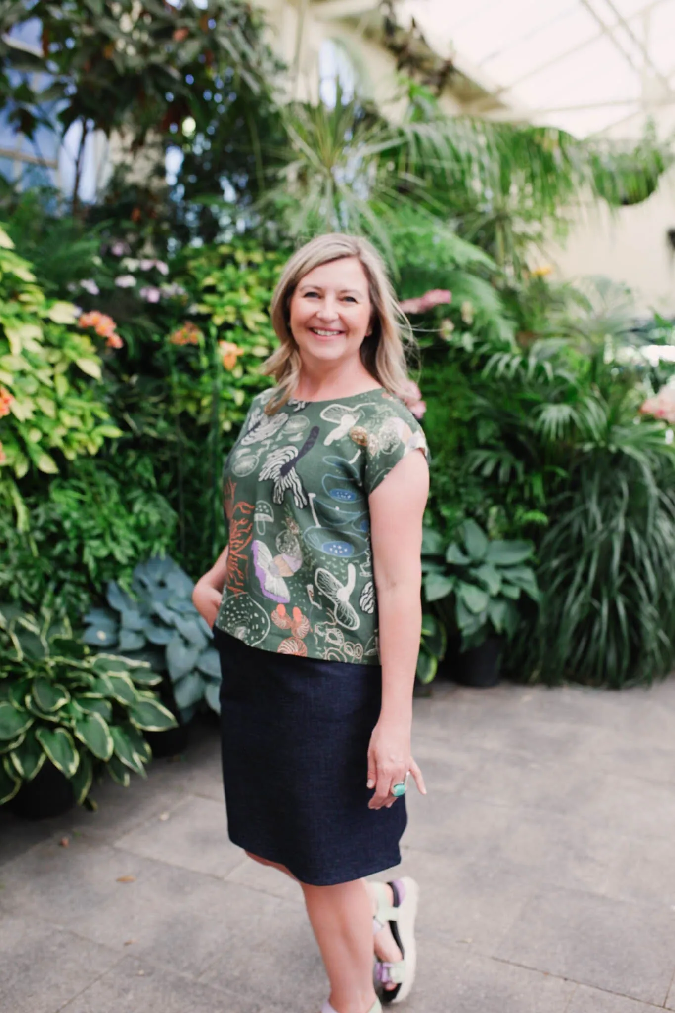 Pure Linen Mini Pleat Top - Tassie Fungi