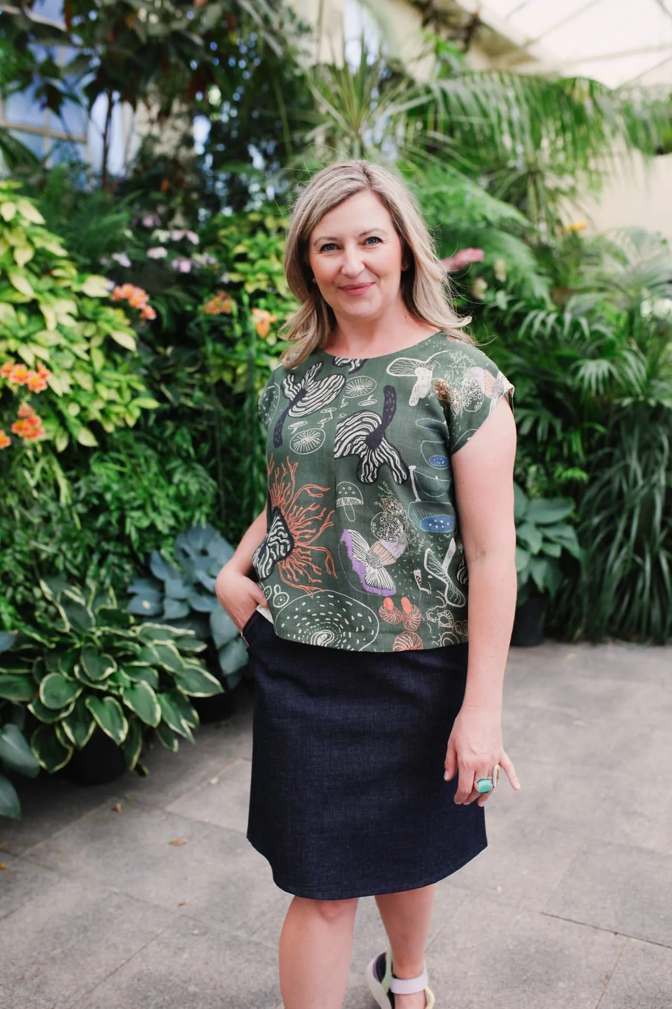 Pure Linen Mini Pleat Top - Tassie Fungi