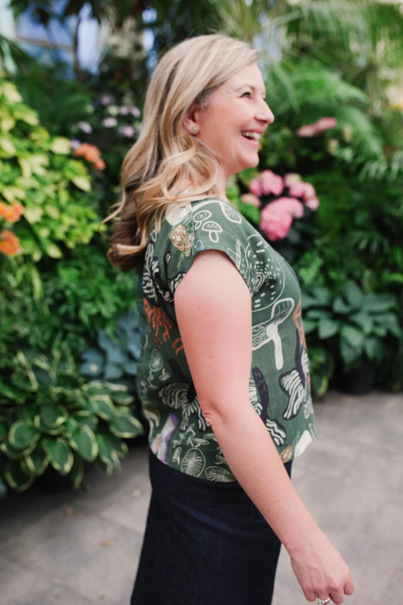 Pure Linen Mini Pleat Top - Tassie Fungi