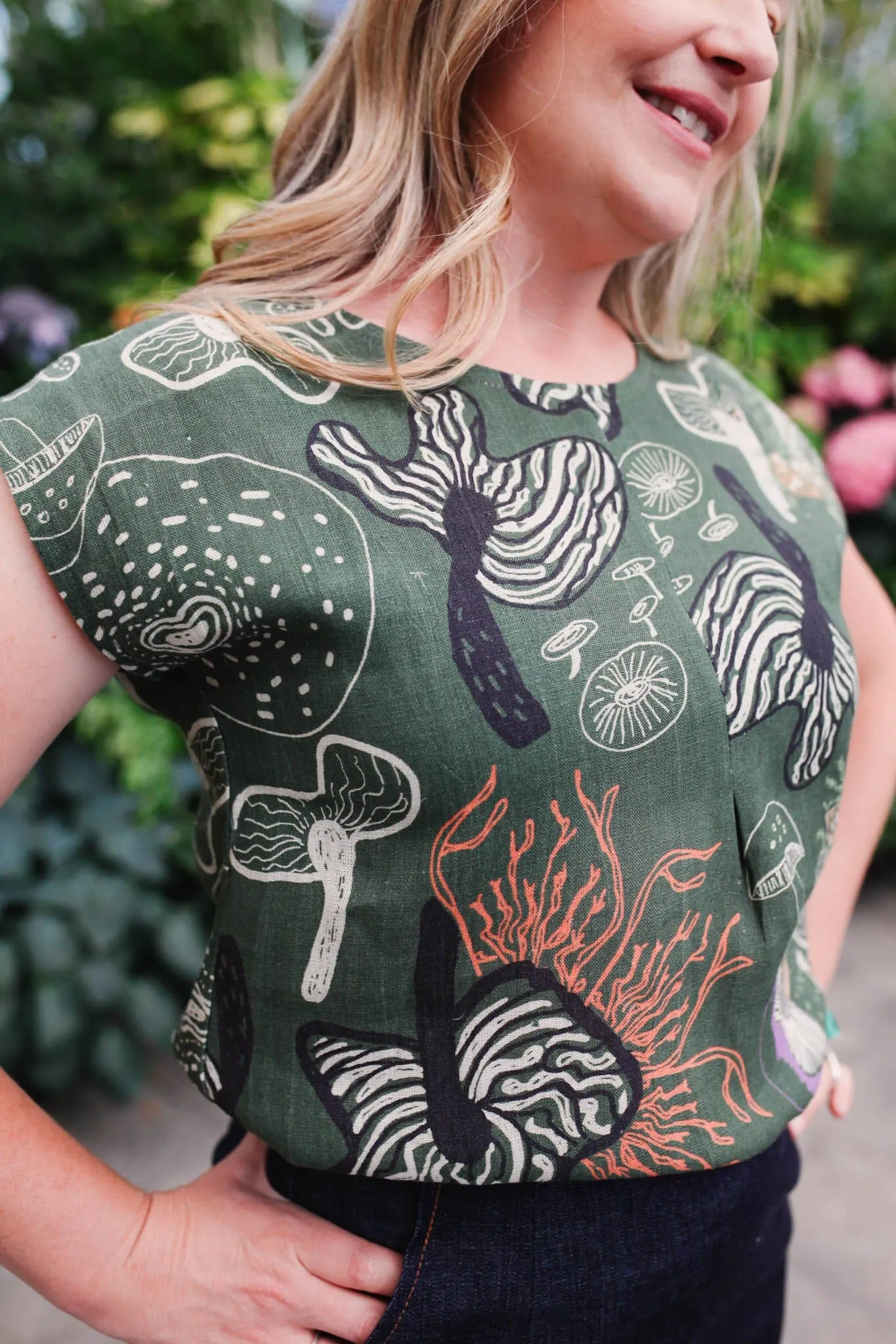 Pure Linen Mini Pleat Top - Tassie Fungi