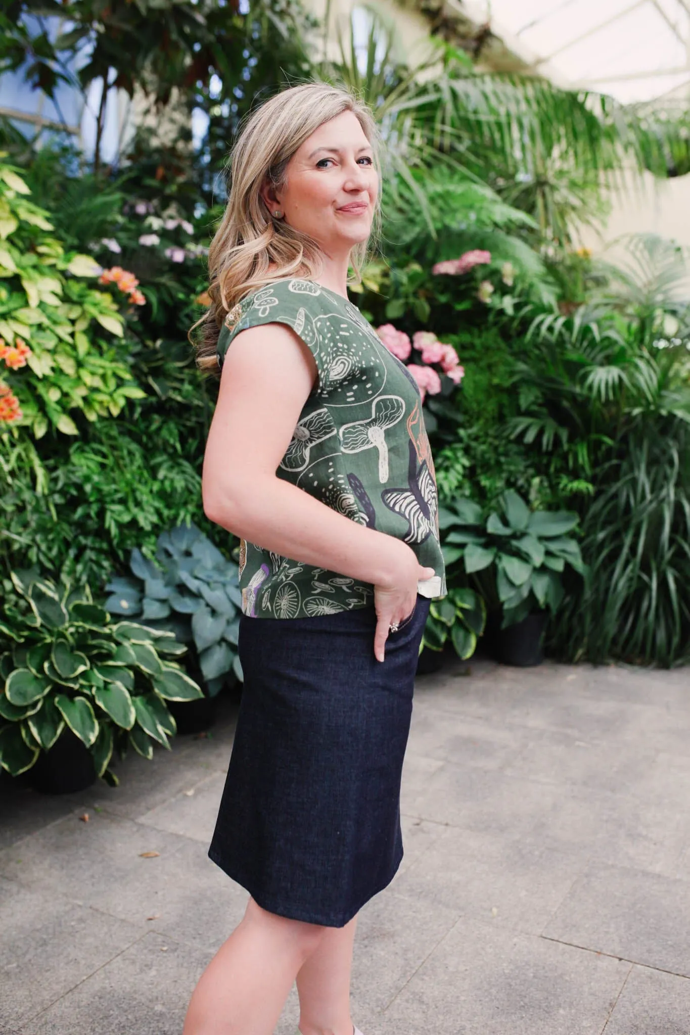 Pure Linen Mini Pleat Top - Tassie Fungi