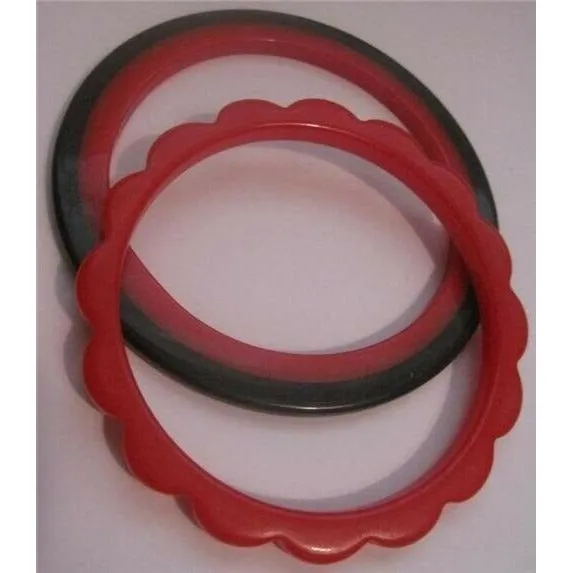 Red and Black Striped Pattern AND Red Carved 'Daisy' Bakelite - Pair