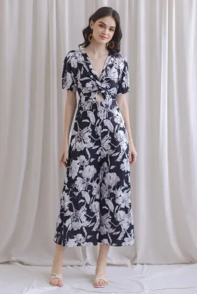 Reeve Twist Knot Cut Out Jumpsuit In Black Floral