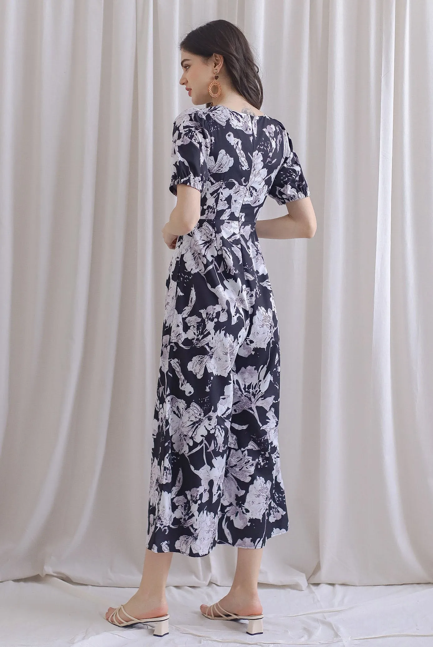 Reeve Twist Knot Cut Out Jumpsuit In Black Floral