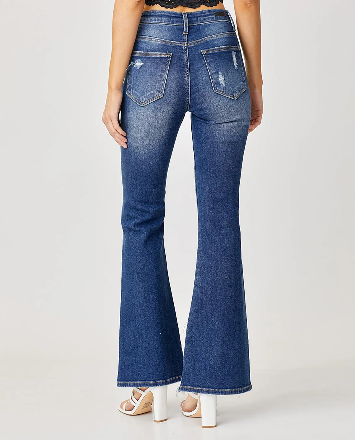 Risen High Rise Distressed Flare Jeans