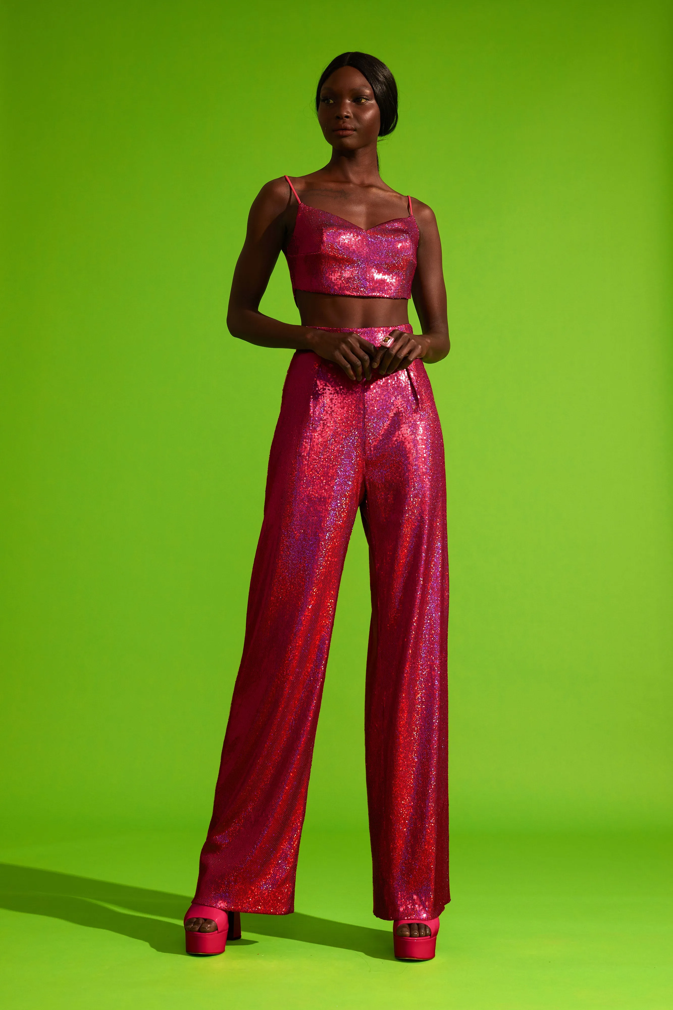 Sequined Wide-Leg Trousers