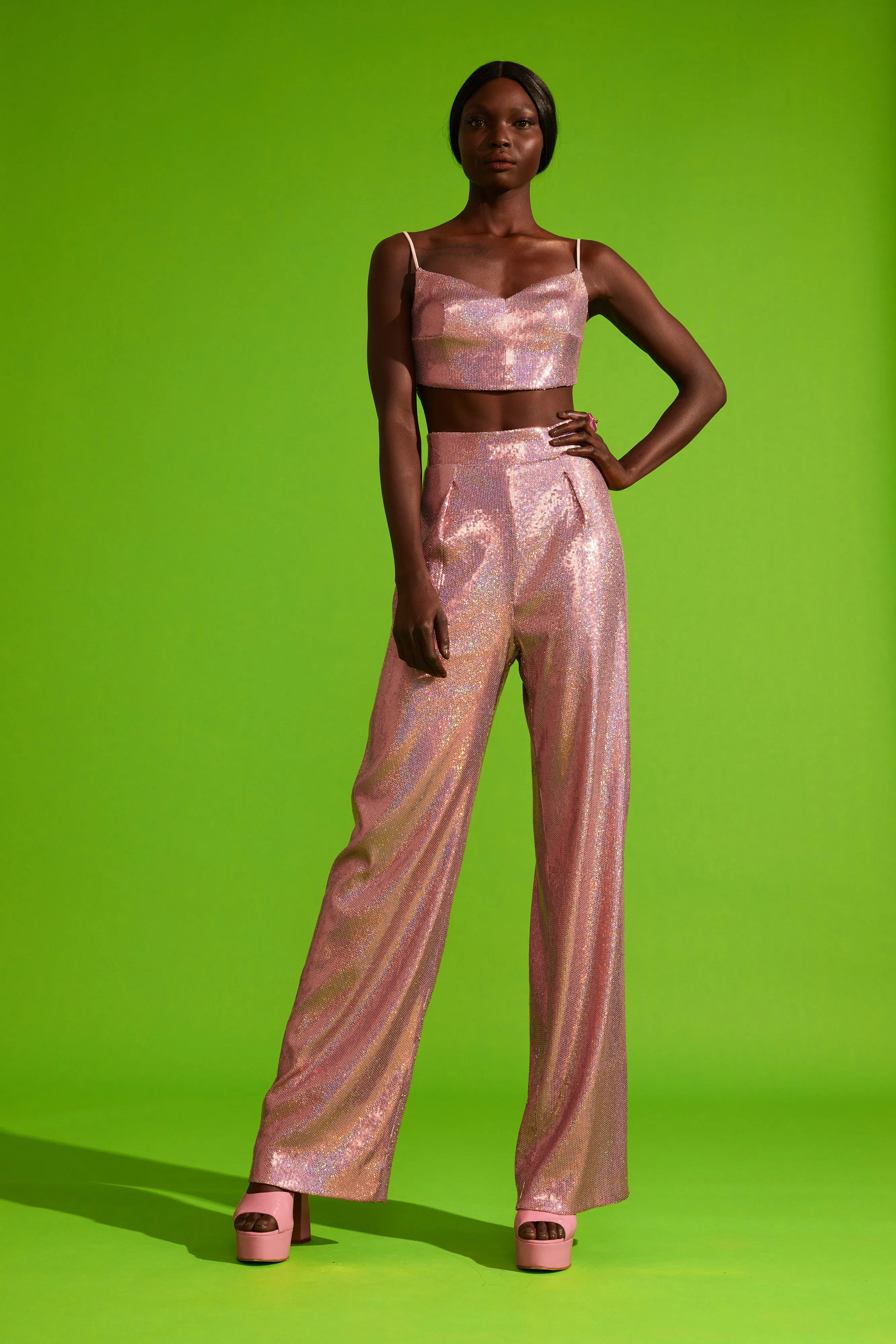 Sequined Wide-Leg Trousers