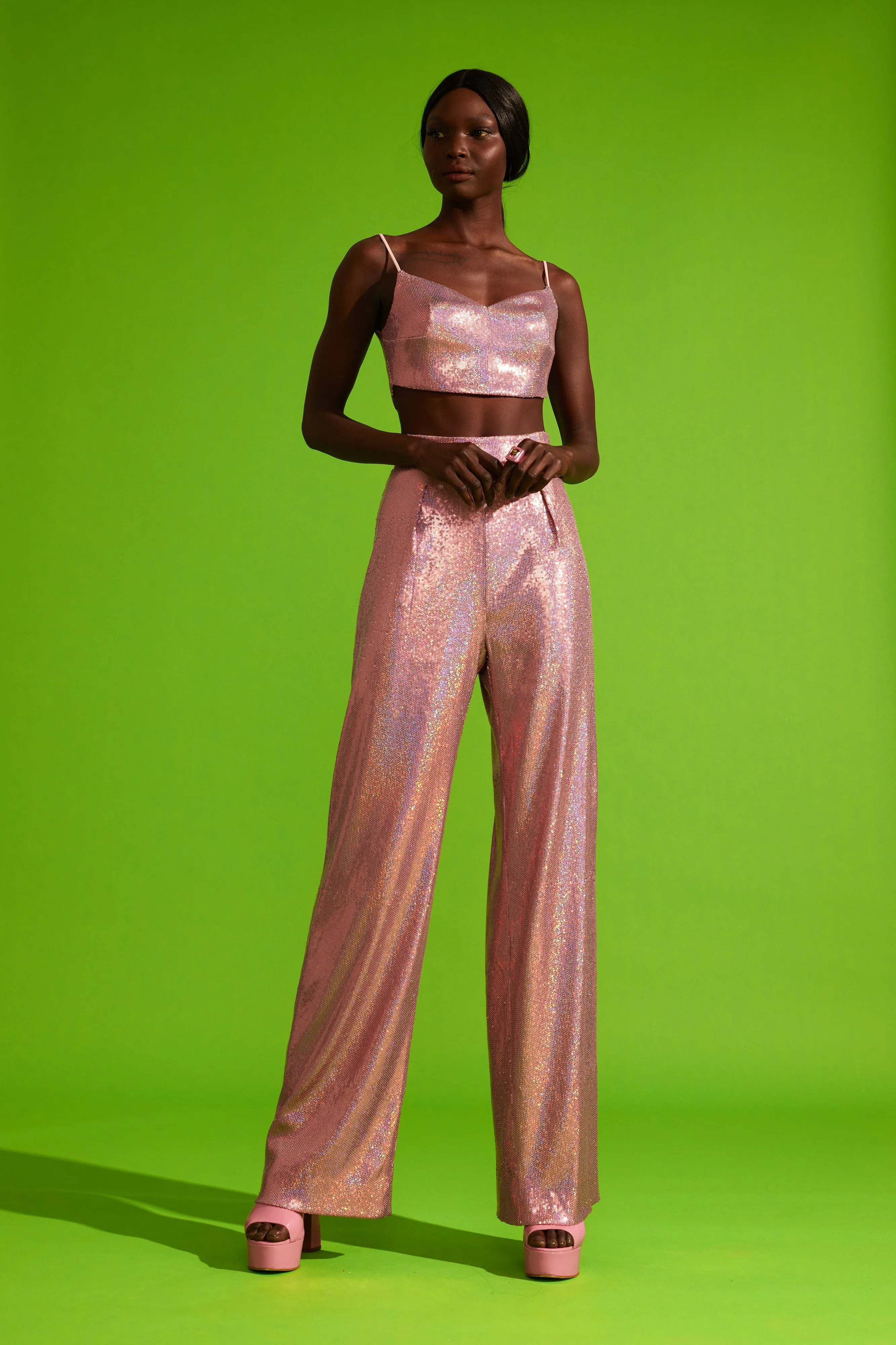 Sequined Wide-Leg Trousers