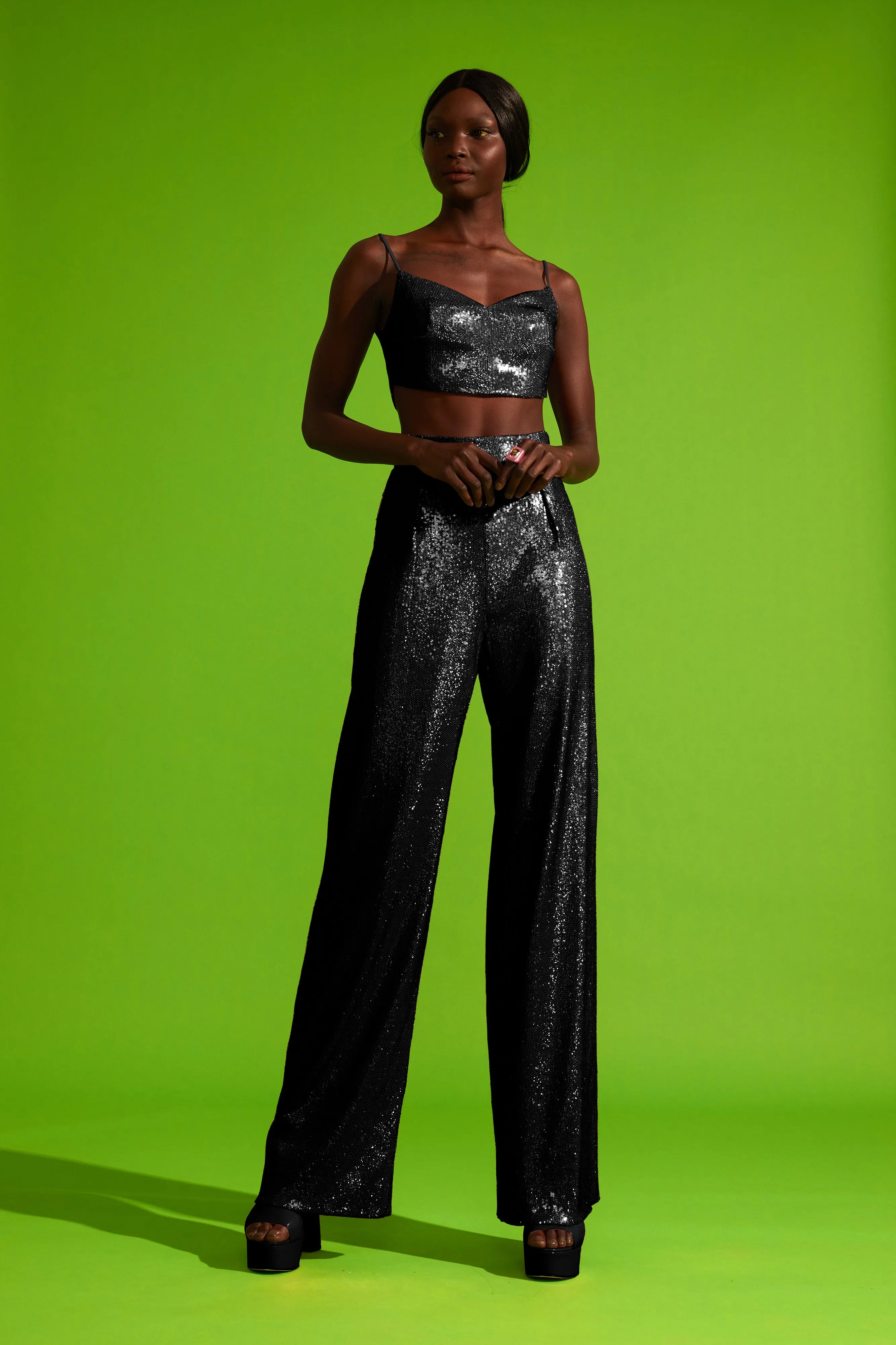 Sequined Wide-Leg Trousers