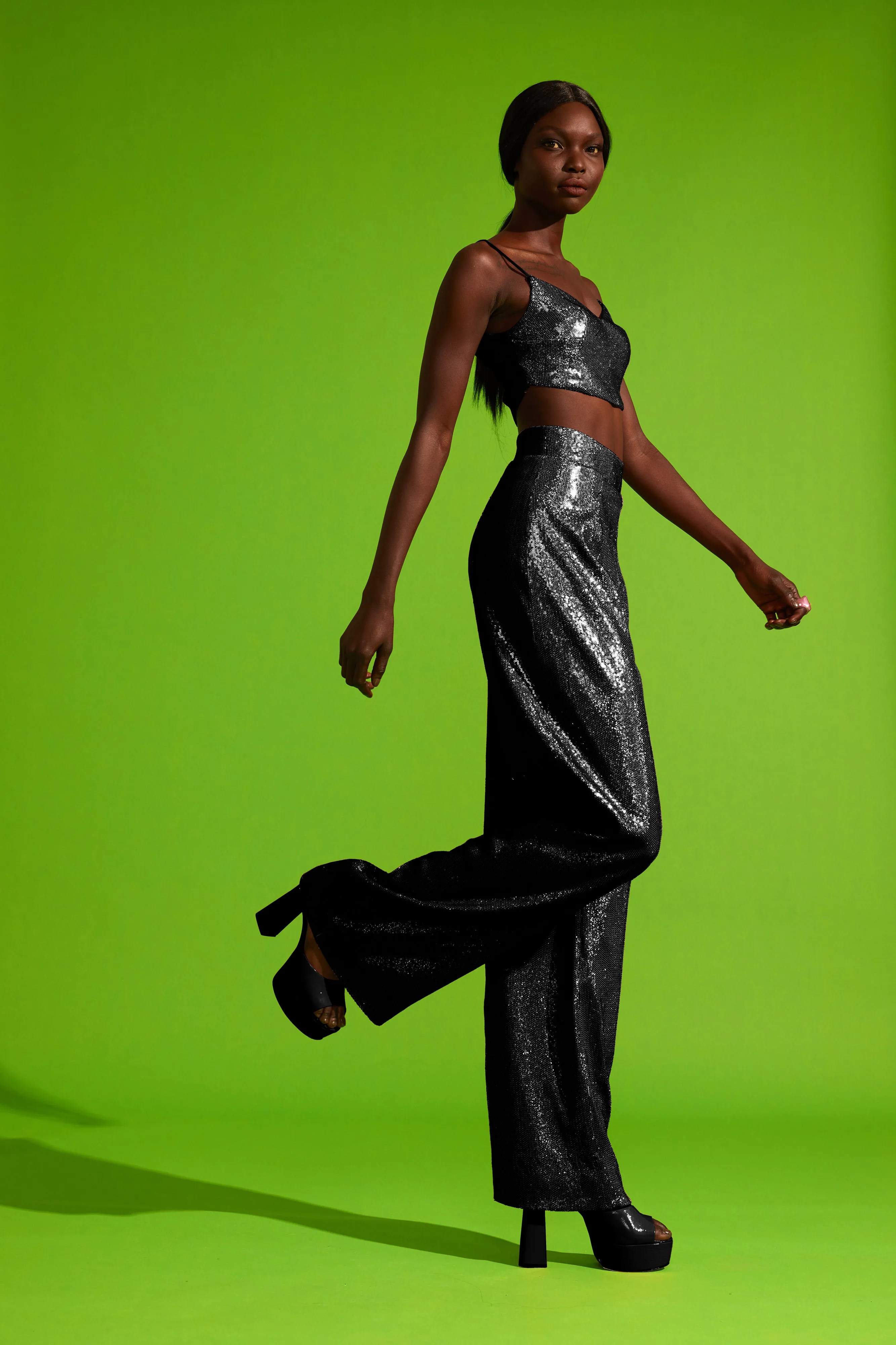 Sequined Wide-Leg Trousers