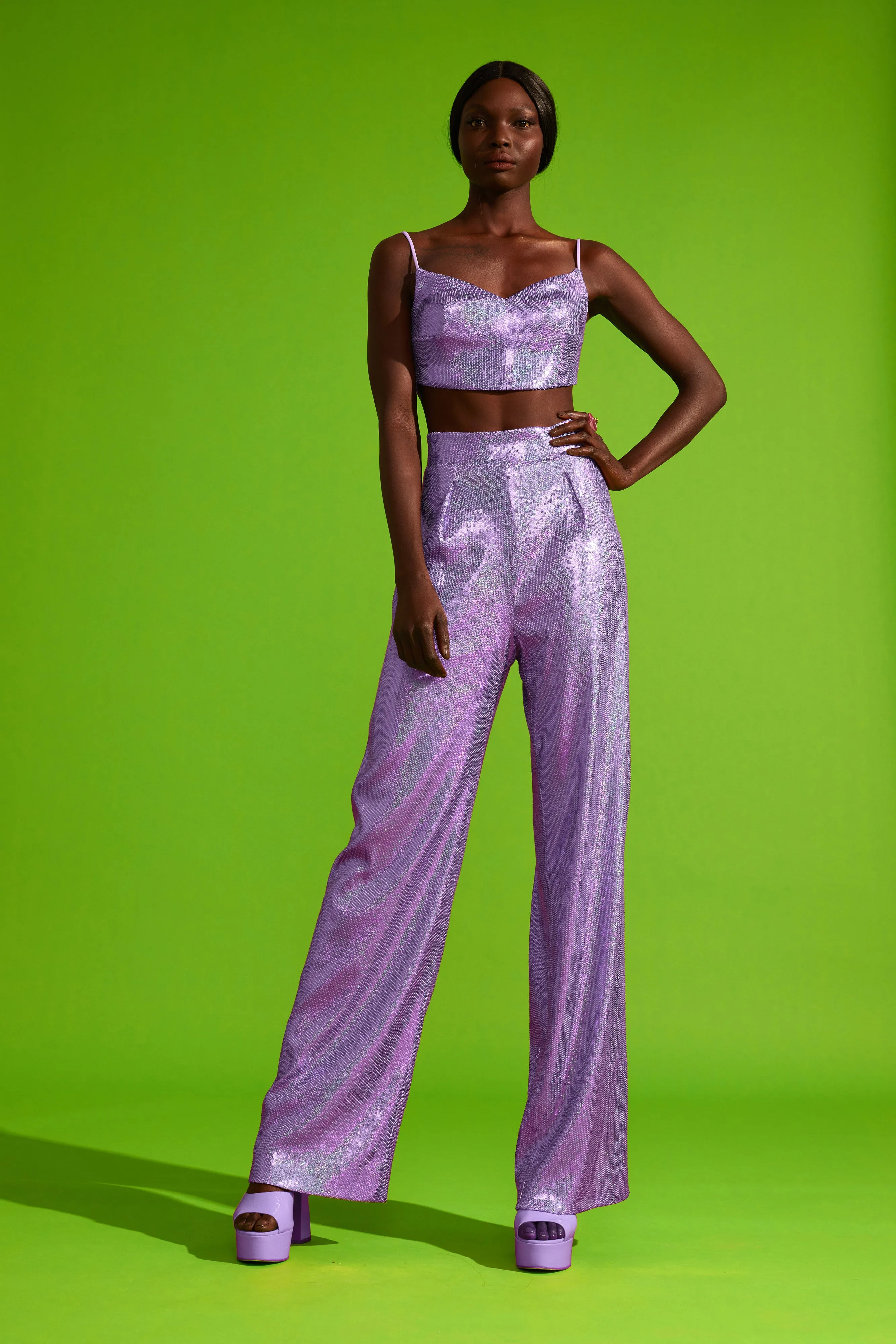 Sequined Wide-Leg Trousers