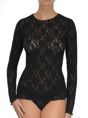 Signature Lace Long Sleeve Top in Black
