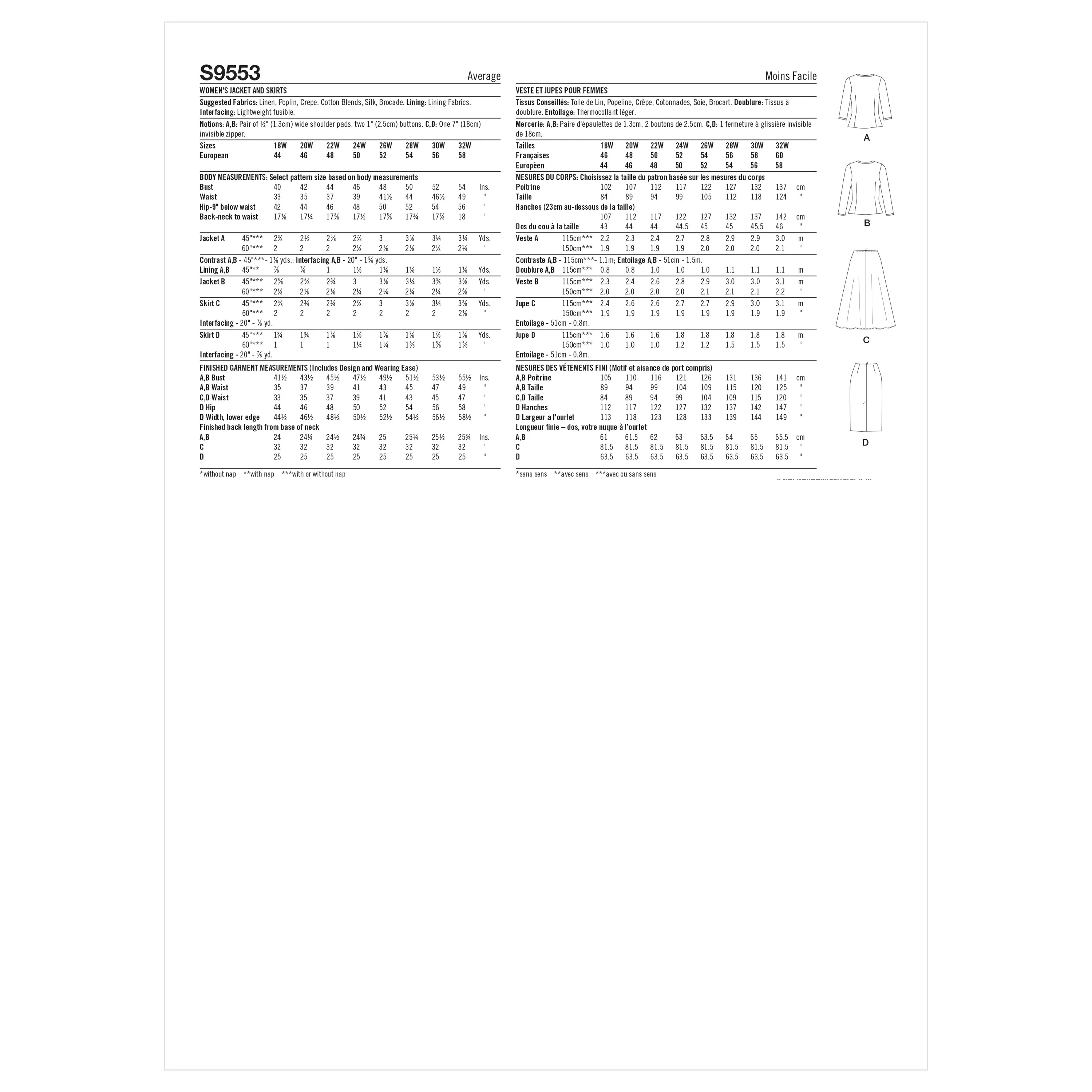 Simplicity S9553 Women's Jacket and Skirts