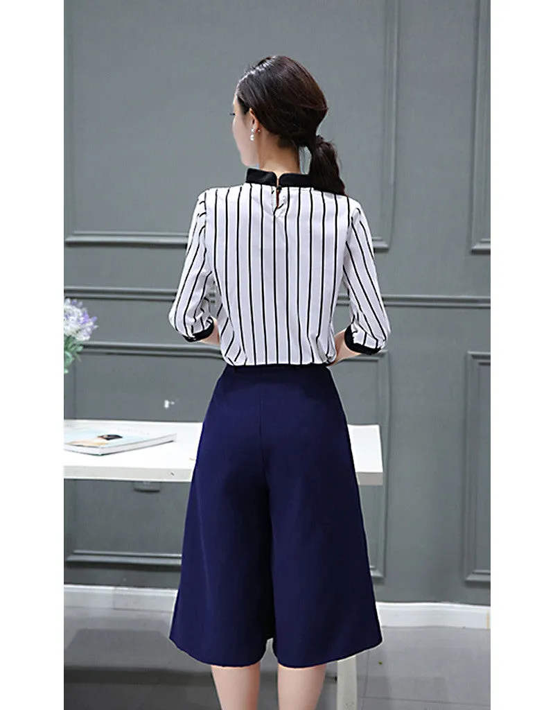 Striped top with mid-length culottes (More colours)