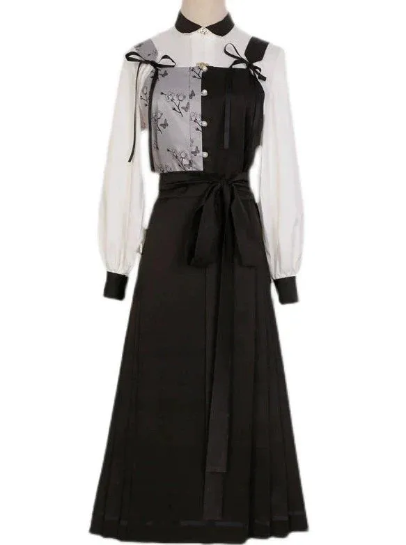 Suspenders Vest China   Blouse Flower Bi-color Asymmetrical Dark