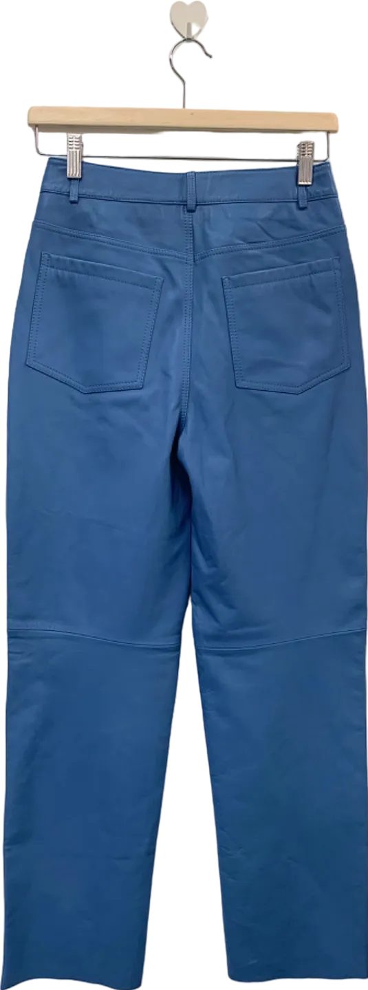 Whistles Blue Straight Leg Leather Trouser UK 08