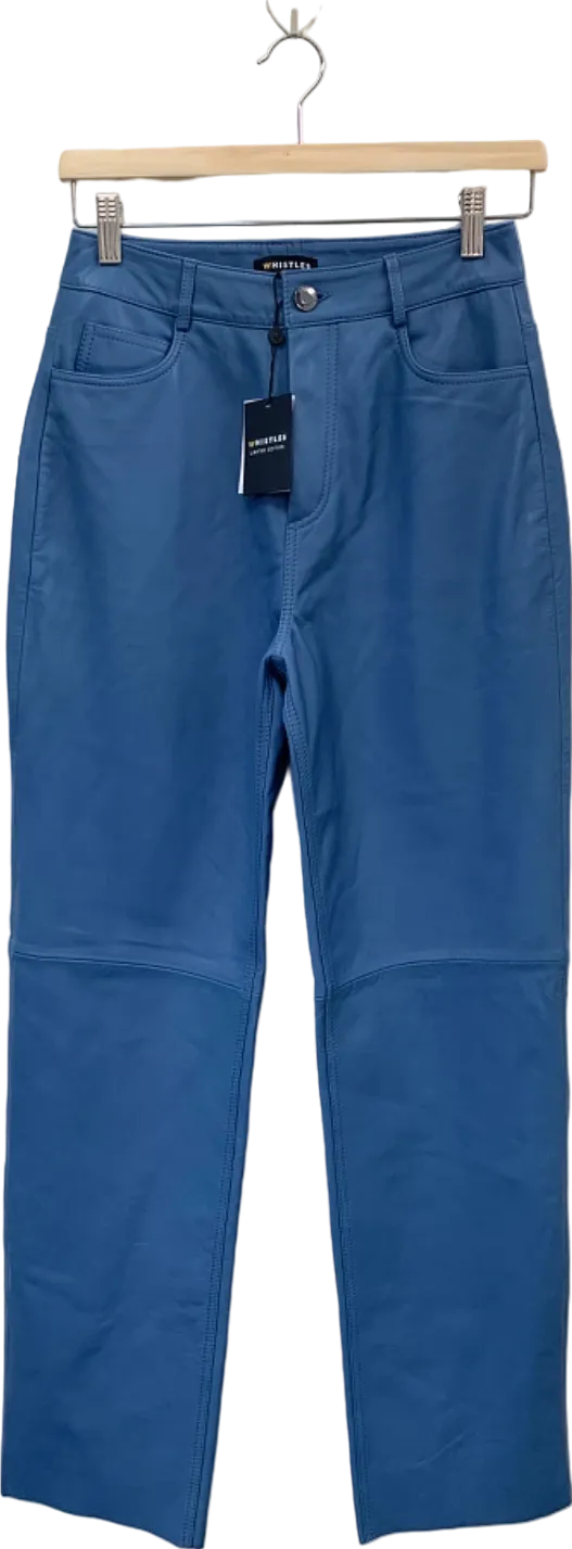 Whistles Blue Straight Leg Leather Trouser UK 08