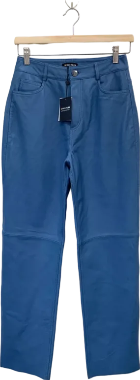 Whistles Blue Straight Leg Leather Trouser UK 08