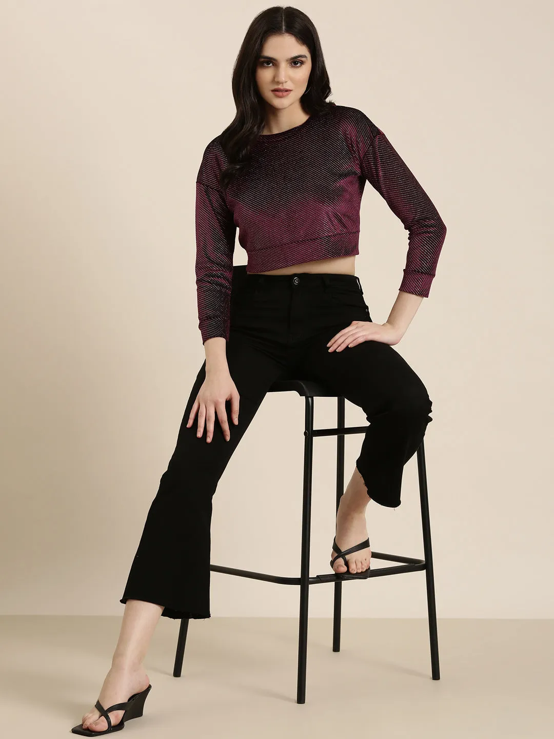 Women Violet Embellished Crop Top